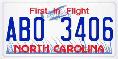 NC license plate ABO3406