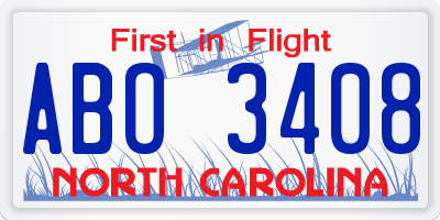 NC license plate ABO3408