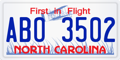 NC license plate ABO3502