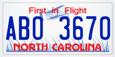 NC license plate ABO3670