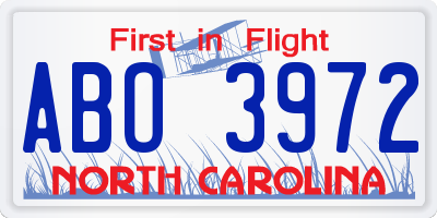 NC license plate ABO3972