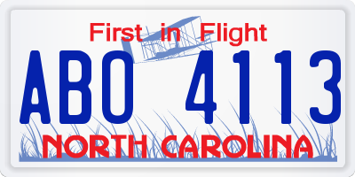 NC license plate ABO4113