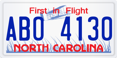 NC license plate ABO4130