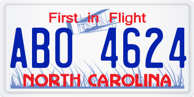 NC license plate ABO4624