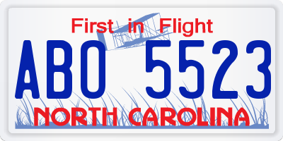 NC license plate ABO5523