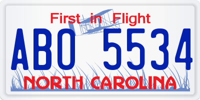 NC license plate ABO5534