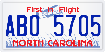 NC license plate ABO5705