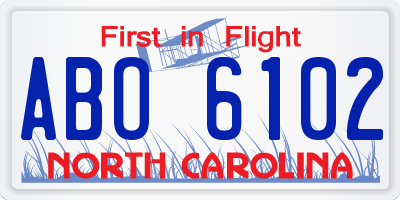 NC license plate ABO6102