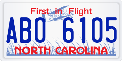 NC license plate ABO6105