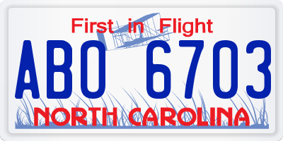NC license plate ABO6703