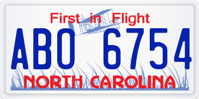 NC license plate ABO6754