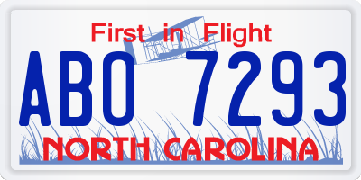 NC license plate ABO7293