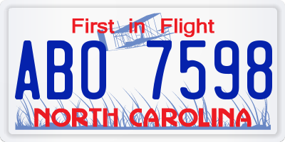 NC license plate ABO7598