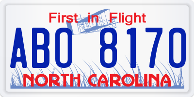 NC license plate ABO8170