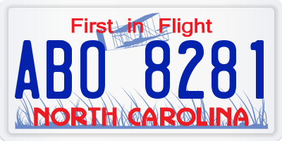NC license plate ABO8281