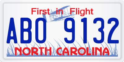 NC license plate ABO9132