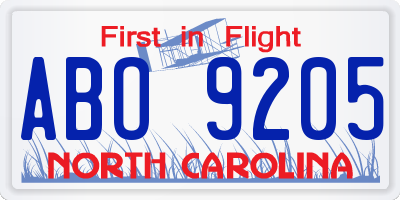 NC license plate ABO9205