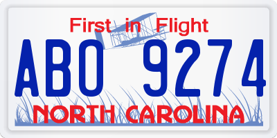 NC license plate ABO9274