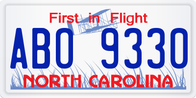 NC license plate ABO9330