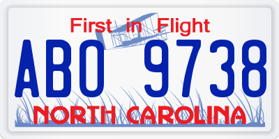 NC license plate ABO9738