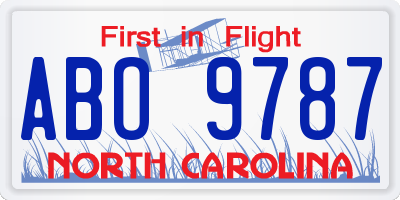 NC license plate ABO9787