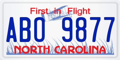 NC license plate ABO9877