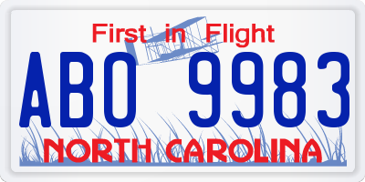 NC license plate ABO9983