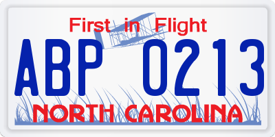 NC license plate ABP0213