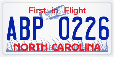 NC license plate ABP0226