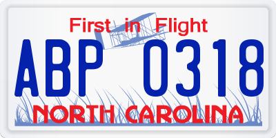 NC license plate ABP0318