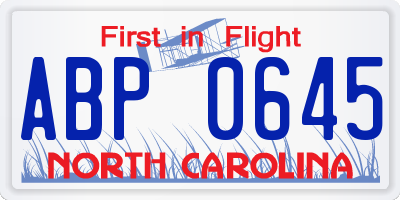 NC license plate ABP0645