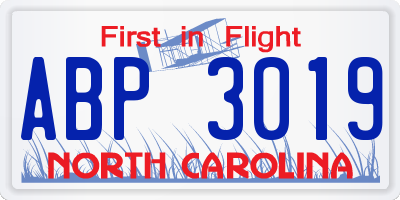 NC license plate ABP3019