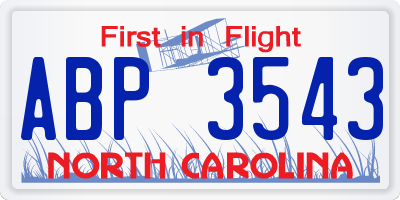 NC license plate ABP3543