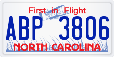 NC license plate ABP3806