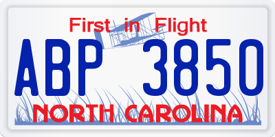 NC license plate ABP3850