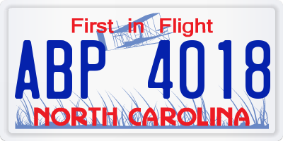 NC license plate ABP4018