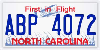 NC license plate ABP4072
