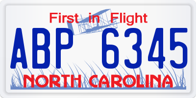 NC license plate ABP6345