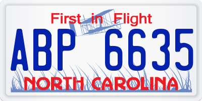 NC license plate ABP6635