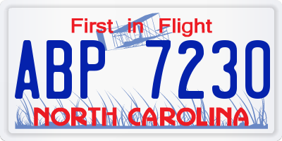 NC license plate ABP7230