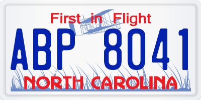 NC license plate ABP8041