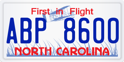 NC license plate ABP8600