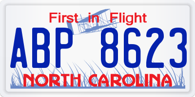 NC license plate ABP8623