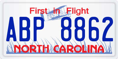 NC license plate ABP8862