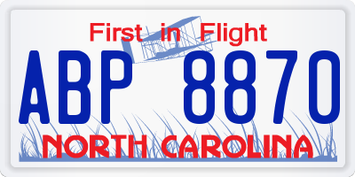 NC license plate ABP8870