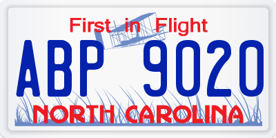 NC license plate ABP9020