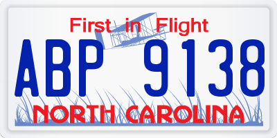 NC license plate ABP9138