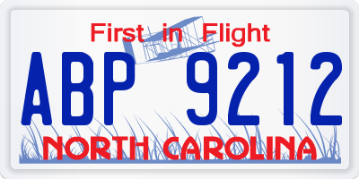 NC license plate ABP9212