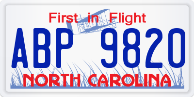 NC license plate ABP9820
