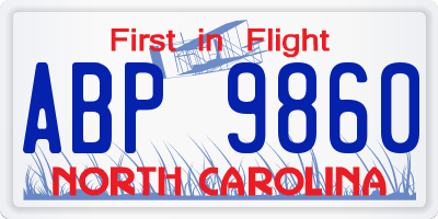 NC license plate ABP9860